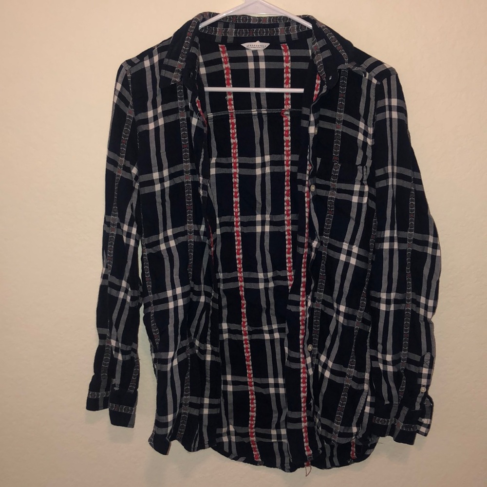Blue and white button up flannel
